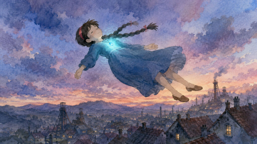 空からゆっくりと落ちてくるシータ