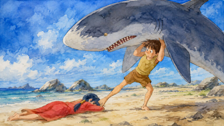 砂浜で倒れているラナを見つけたコナン