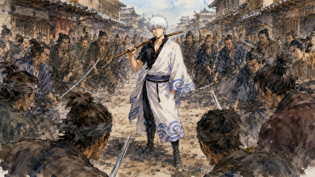 銀さんが多勢の敵に囲まれているところ