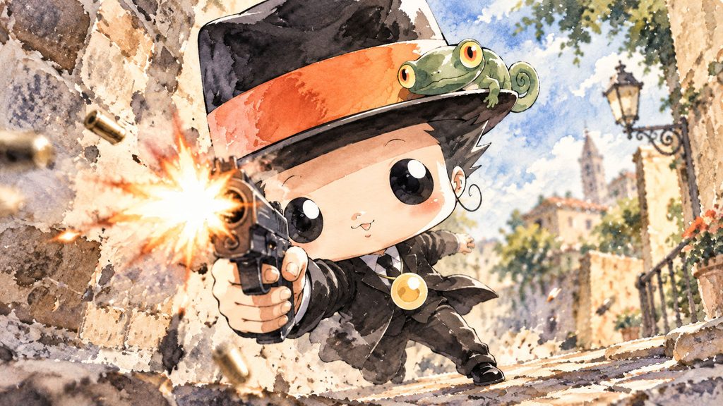 拳銃を撃つリボーン
